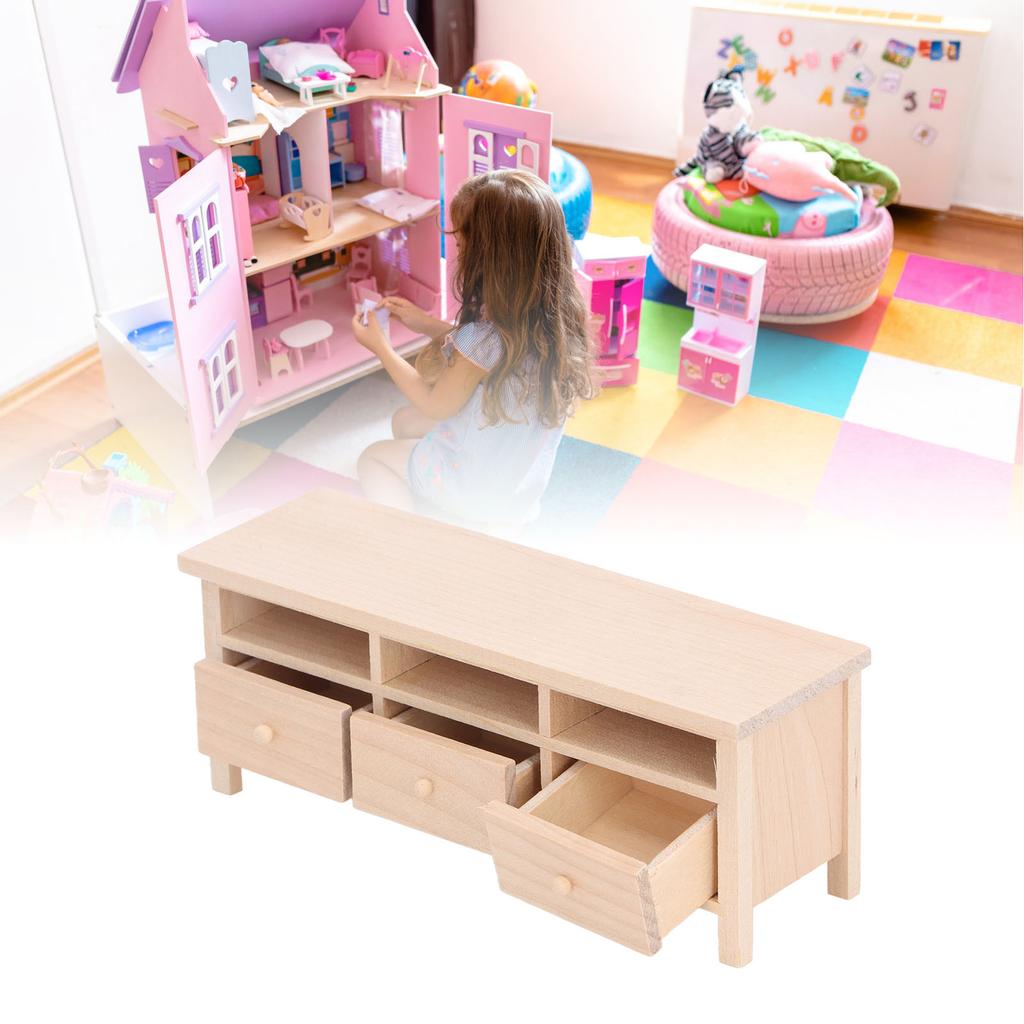 Miniature TV Cabinet Simulation Drawers Design Decorative Wooden Furniture Model for 1Celsius12