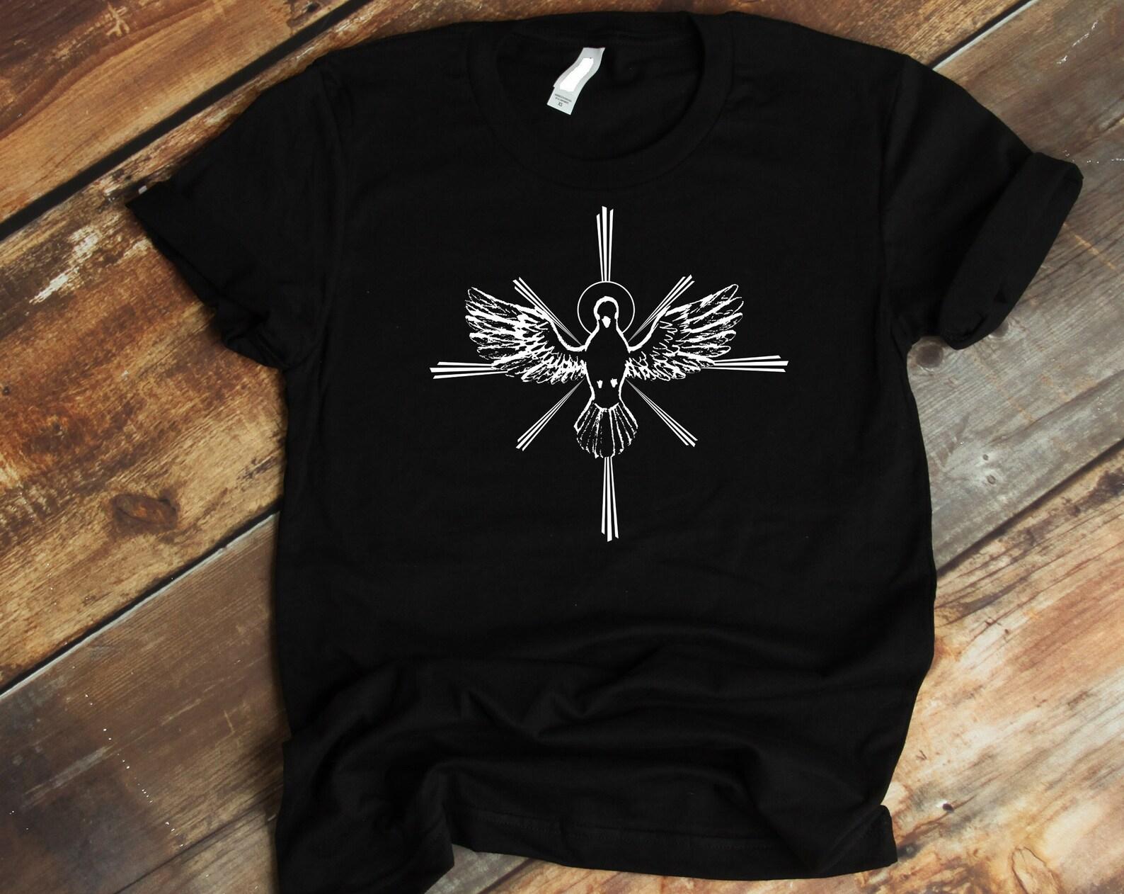 Christianity Tee Shirt, Christian Religion T shirt, Holy Spirit T shirt, Catholic T shirt, Christianity Symbolism, Cross and Pigeon T shirt M