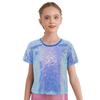 Girls Shiny Sequins Round Neck Short Sleeve T Shirt Cheerleading Dance Performance Stage Party Top