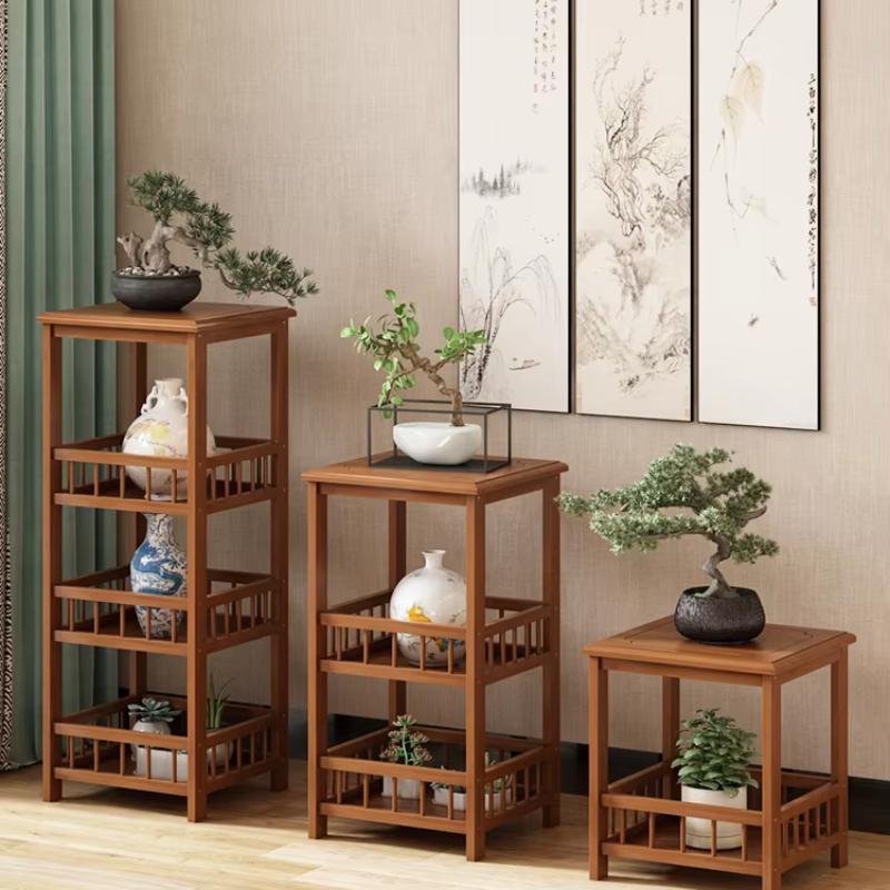 Chinese Style Floor Standing Plant Rack Non-Solid Wood Modern Indoor Pot Holder Balcony Elegant Greenery Display Shelf