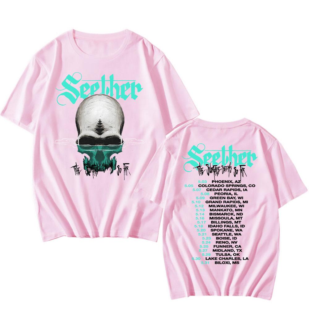 Cotton Tees The Surface Seems So Far Tour 2025 T-shirt Seether Rock Band Printing Tshirts Short Sleeve Summer Unisex Streetwear