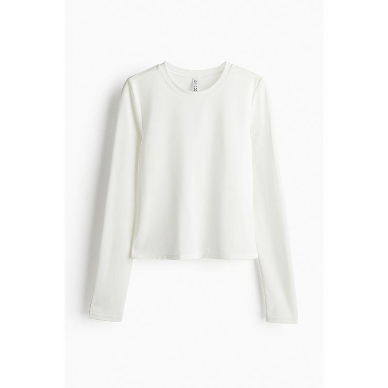 

HM Women s T-shirt Fall Slim Fit round Neck Soft Fine Fiber Long Sleeves Short Top 1252943 Cream color 170/116