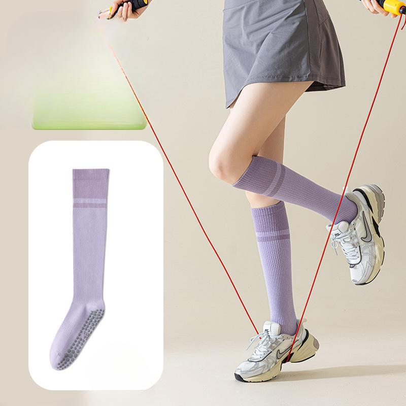 

Женские весенне-осенние носки для йоги, фитнеса, пилатеса, с цветными блоками, противоскользящие, до икр 1 pair фиолетовый