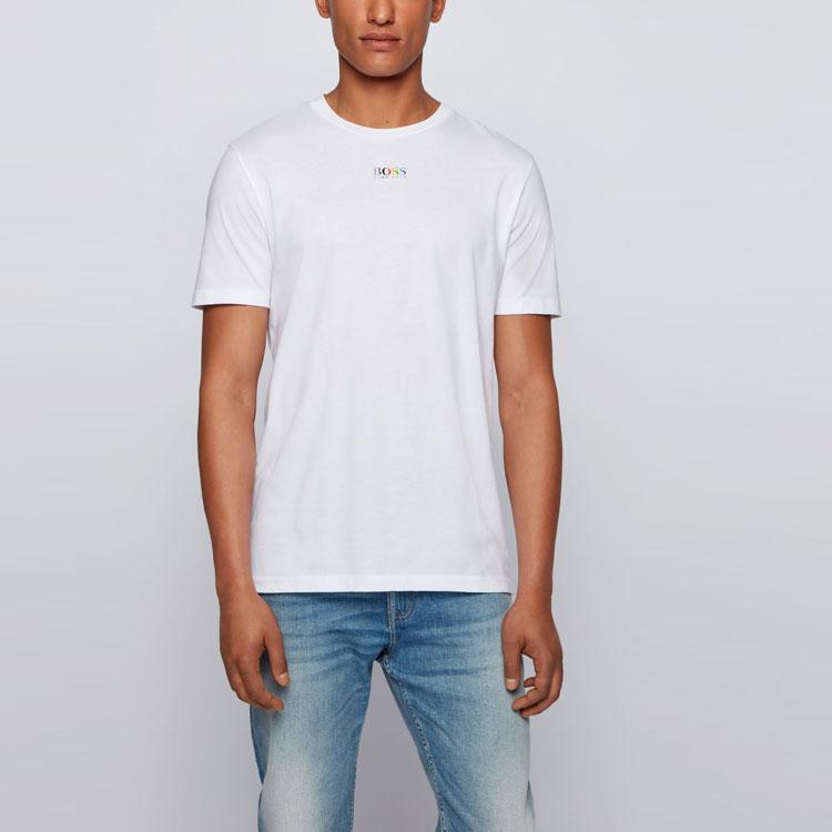 HUGO BOSS T-Shirts Men's White Crew Neck Moderate Straight Fit 50454919-100