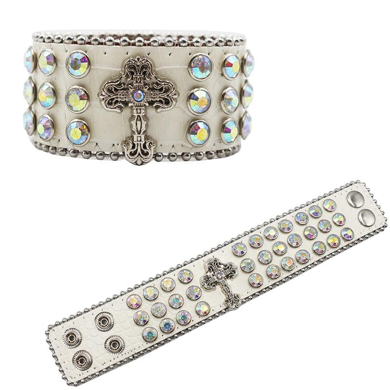 Designed PU Leather Bracelet European and American Hip-hop Punk Full of Diamonds and Rhinestones Bracelet