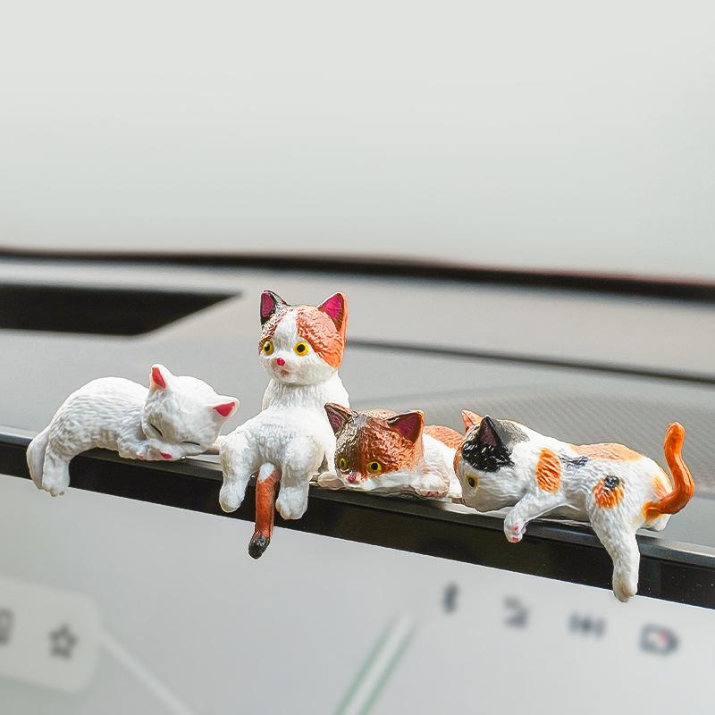 5Pc Car Landscape Cat Ornaments Cute Cartoon Cat Ornament Car Center Console Navigator Screen Sleeping Cat Decoration Miniatures