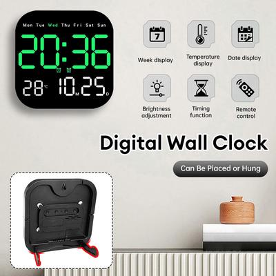 Electronic Wall Clock Temperature Date Display Table Clock Wall-mounted Digital LED Alarm Clocks for Home 12/24H Digital Clocks