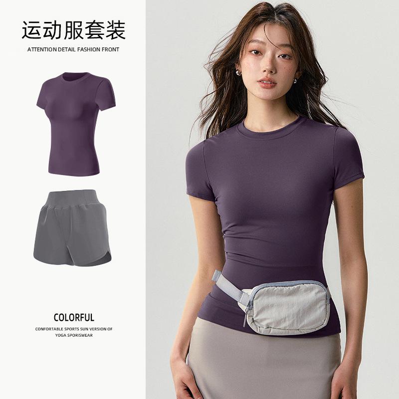 Basic Yoga T-shirt Women's Waist Versatile Fitness Short-sleeved Running Quick-drying Yoga Clothes Tight Top