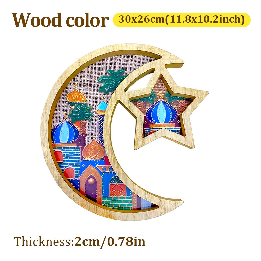 Eid Mubarak Moon Star Candy Dessert Tray Wooden Tray Cake Food Holder Plate Islamic Muslim Ramadan Kareem Home Party Decorations
