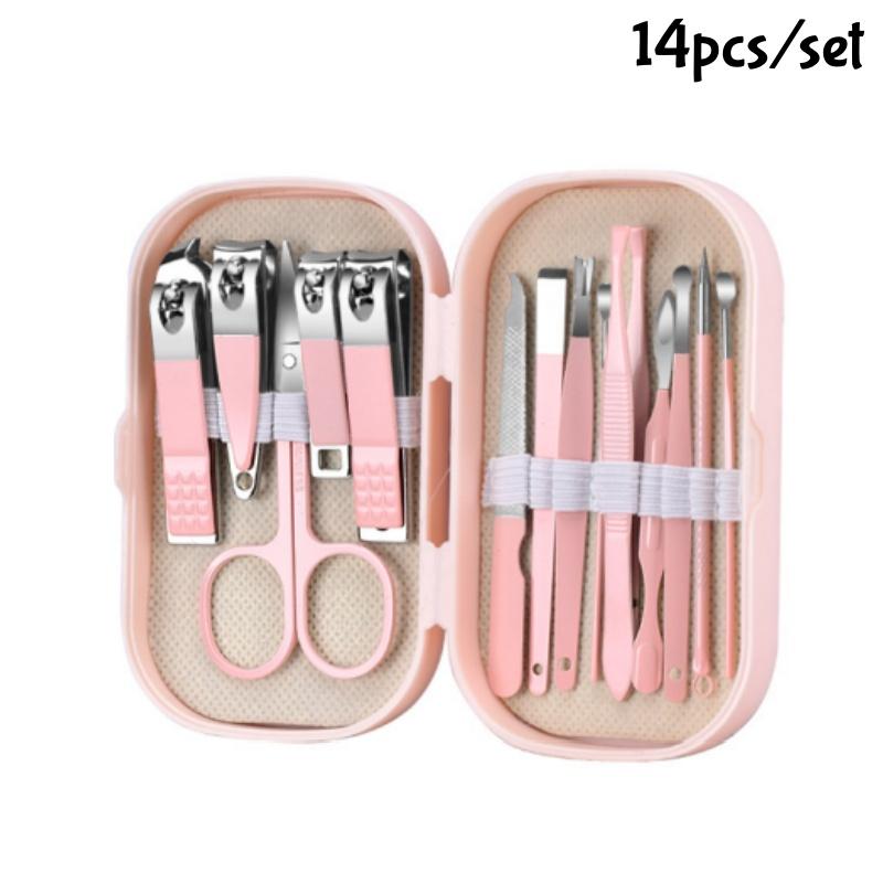 4-14pcs Steel Manicure Pedicure Tool Set Nail Curved Scissors Clippers Dead Skin Remover Ear Digging Spoon Manicure Tools