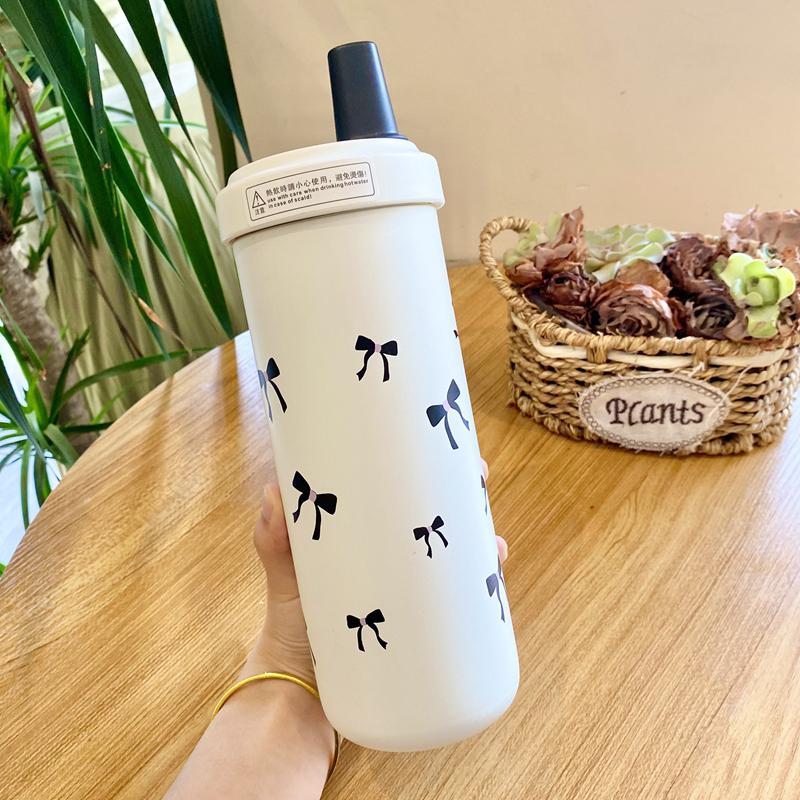 Kawaii Cherry Thermos Cup Cute Boba Water Bottle With Straw Cover Cap Portable Coffee Cup Tumbler Stainless Steel Cups 500/850ml