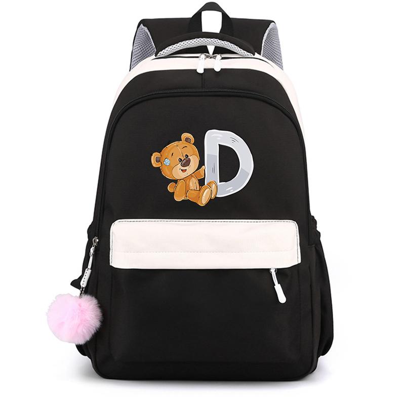 Mały Miś 26 Angielskich Liter Tornister Kawaii Uczeń Tornister Cartoon Bookbag Plecak Mochilas Plecak Nastolatek dla Dziewczynki Prezent