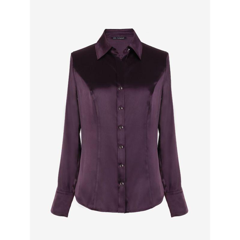 

Blue Rose Plus Size Women s Artificial Silk Crepe Satin Women s Long-Sleeved Blouse Gem Buckle Decorative Silm Shirt Purple 22