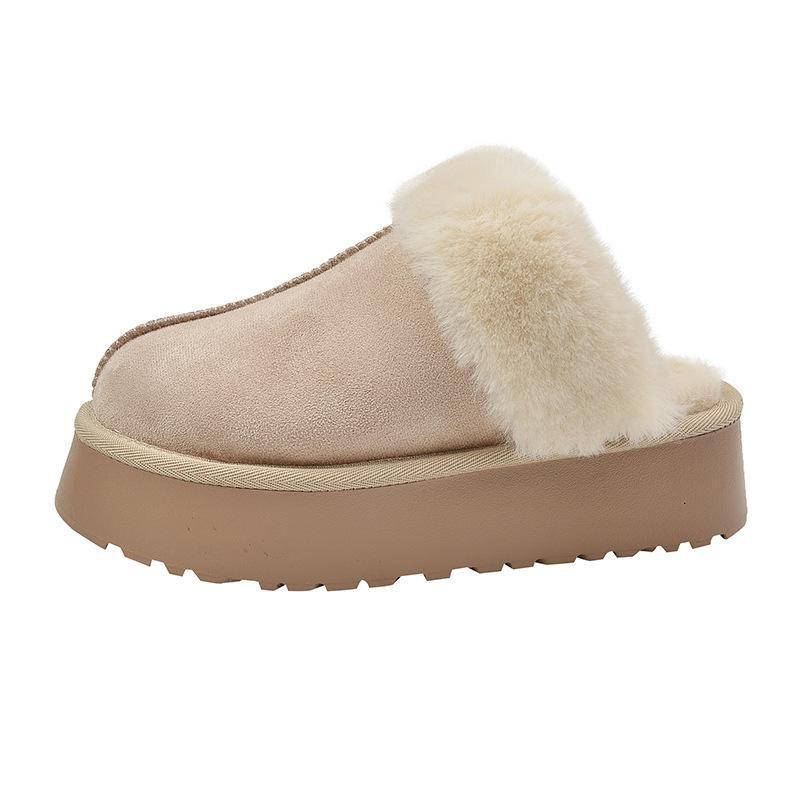 

Женские меховые тапочки в стиле ретро 2024 года: Уютные, на толстой подошве, теплые, с закрытым носком, идеально подходят для верхней одежды 40 бежевый