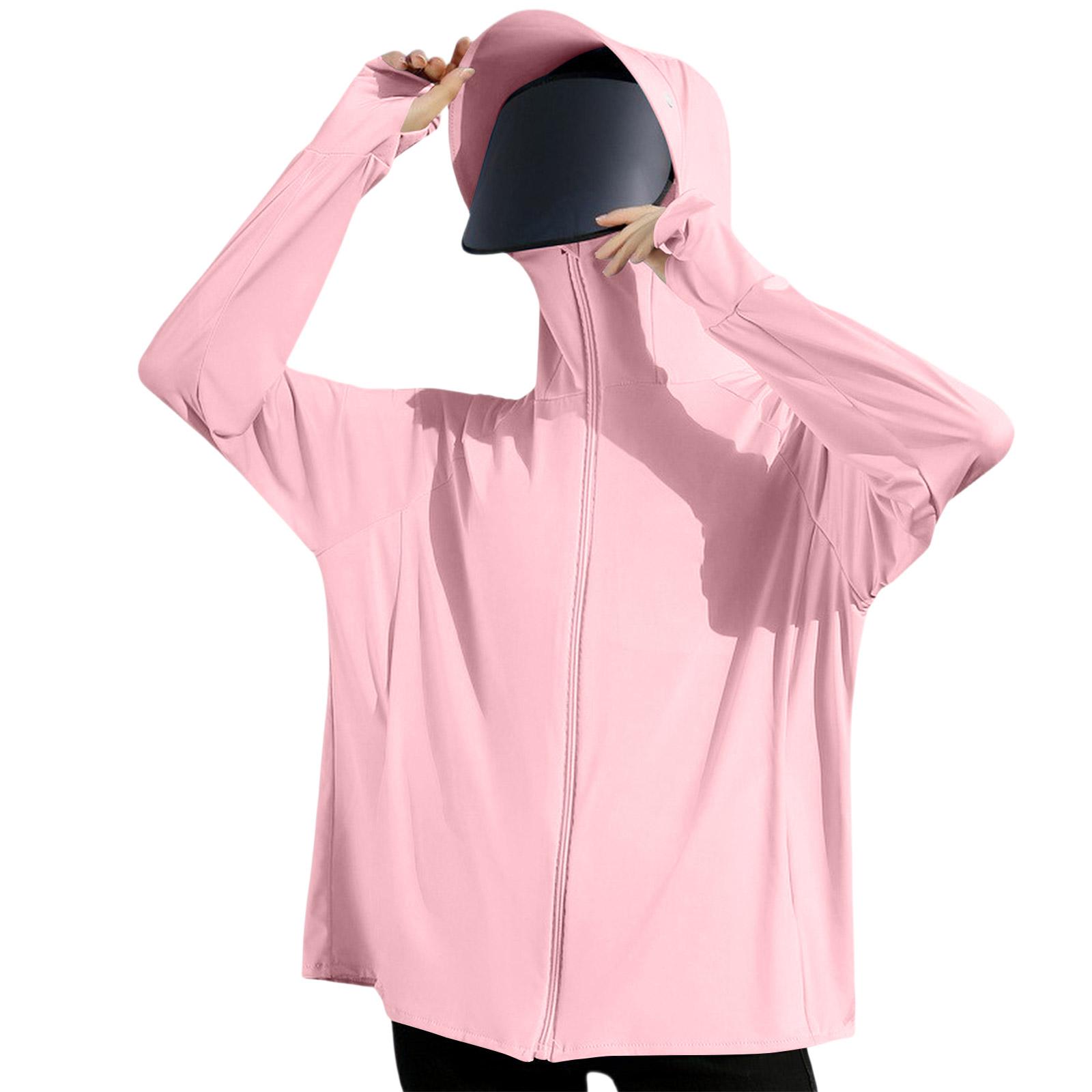 

Women s Ice Silk UV Thin Breathable Loose Fit Sun Clothing With Detachable And Rotatable Lens One Size розовый