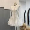 French Temperament Daughter Style Splicing Lace Button Design Long Sleeve Dress Women's Spring New Short Skirt Tide