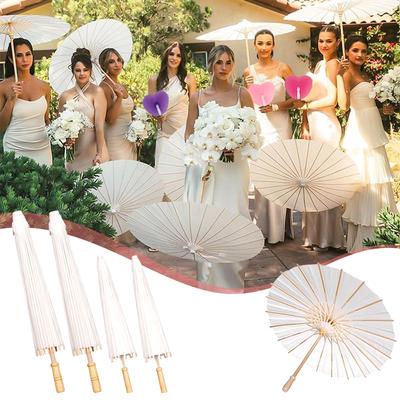 60/84cm Wedding Paper Umbrellas Wooden Handle White DIY Chinese Paper Umbrella For Baby Shower Party Wedding Photography Props