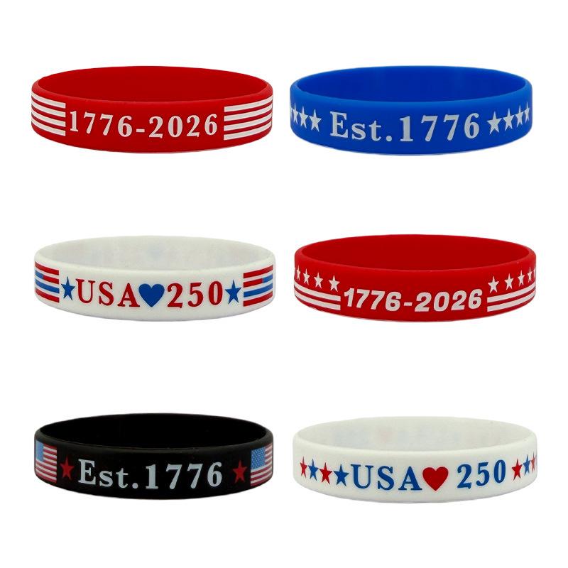 USA 250th Independence Day Commemorative Flag Silicone Wristband