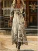 2026 Spring Retro V-neck Long-sleeved Plus Size Dress