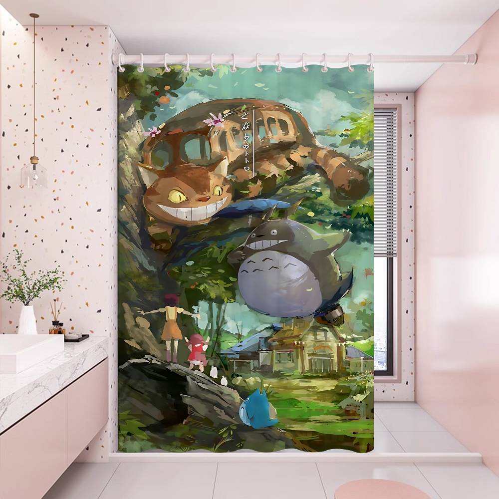 Anime My Neighbor Totoro Modern Simple Shower Curtain Bathroom Decorative Polyster Shower Curtain with Hook