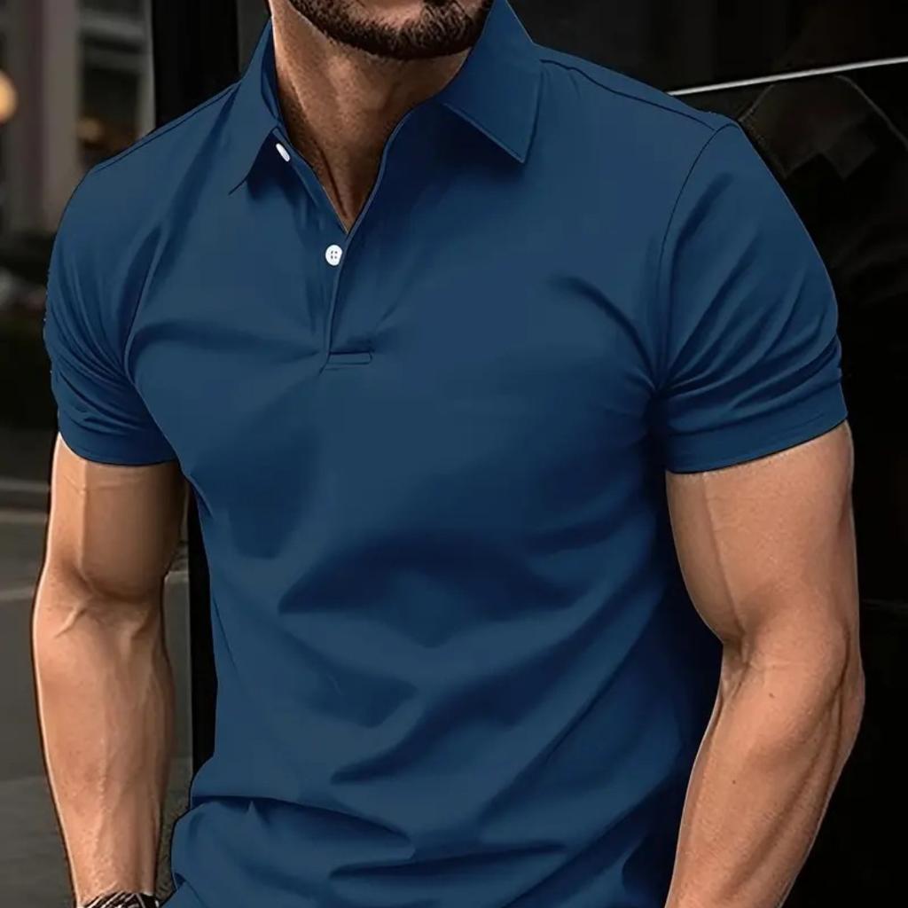 New Men's Casual Solid Colour Buttons Short-sleeved T-shirt Beaded Ground Small Twill POLO Shirt Men