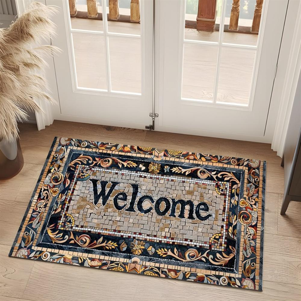 Realistic Stone Pattern Doormat Non Slip Indoor Outdoor Rug Machine Washable for Patio Balcony Living Room Bedroom Floor Mat