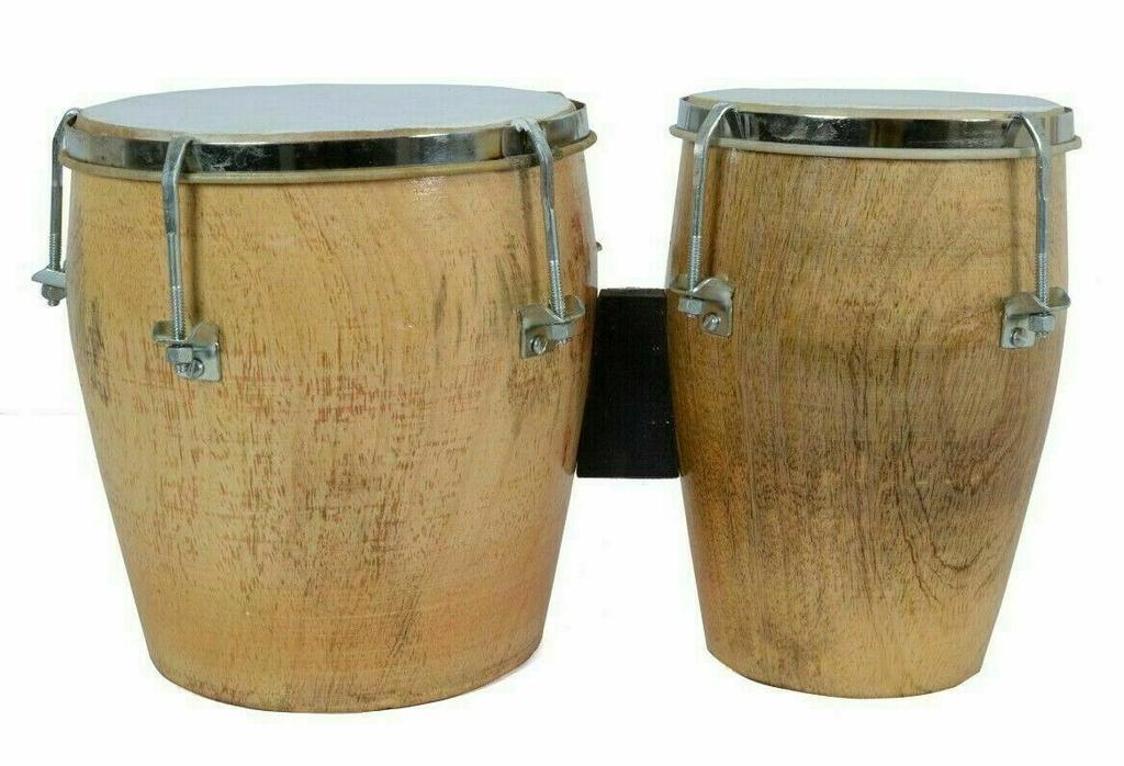 Two-Piece Natural Wood Bango Drum Set | Brown Folk Musical Instrument for Percussion & Classical Music
