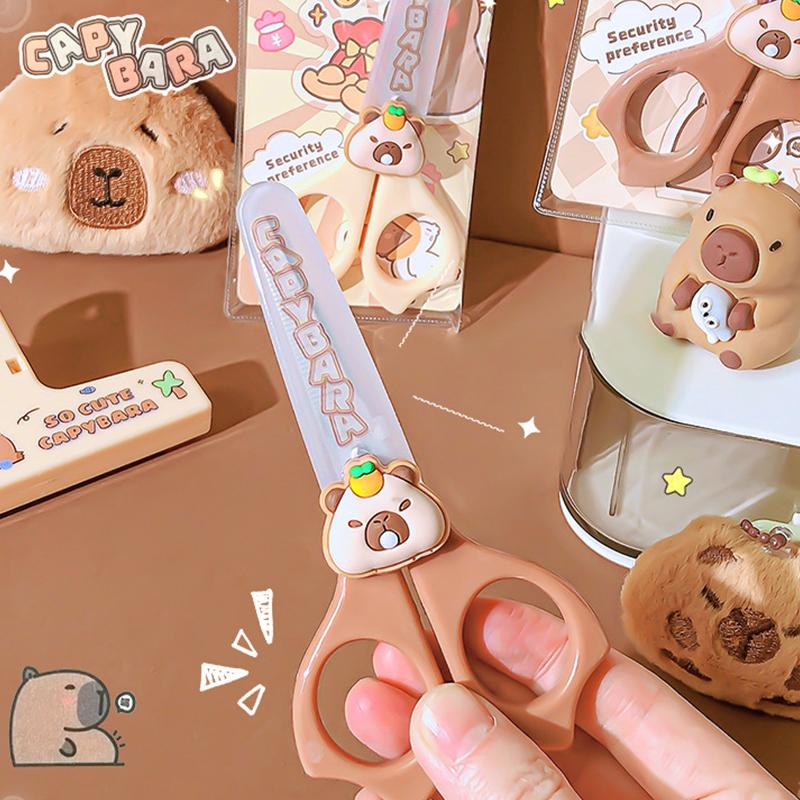 2 ks Kreslená kapybara Dětské nůžky Učební psací potřeby Ručně vyráběné Nůžky na stříhání papíru Bezpečné Nůžky na stříhání papíru