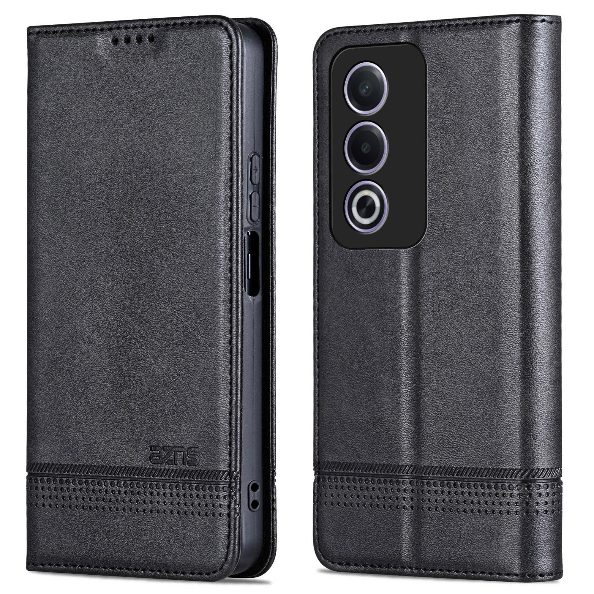 

AZNS For Oppo A3 Pro (Global) 5G/K12x 5G (India) Case Cowhide Texture PU Leather Wallet Phone Cover Black