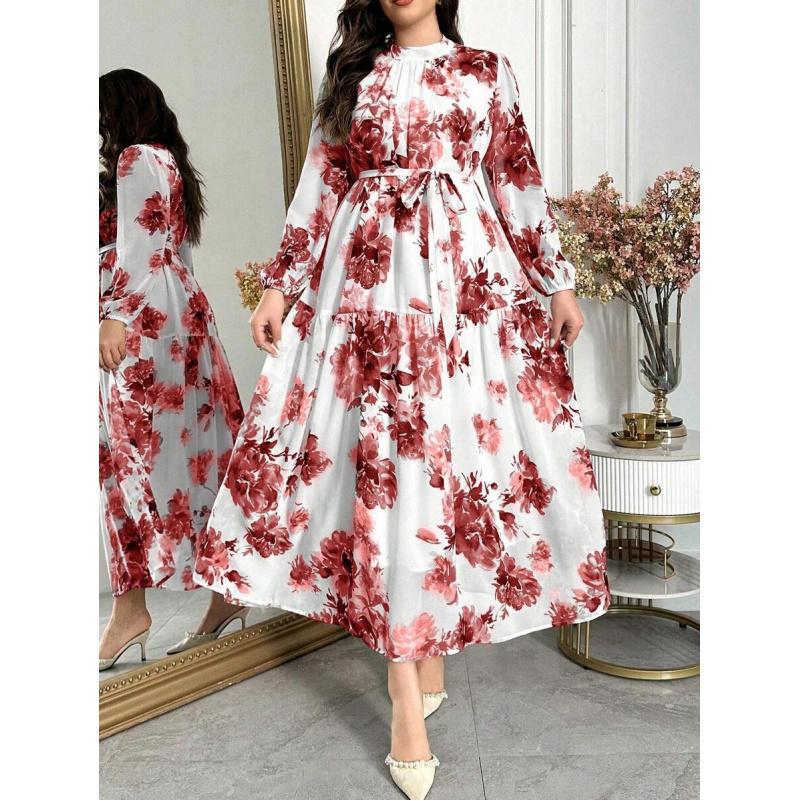 

French Chiffon Maxi Dress - Large Hem Long Skirt, Exclusive Design (P 8816). 3XL красный