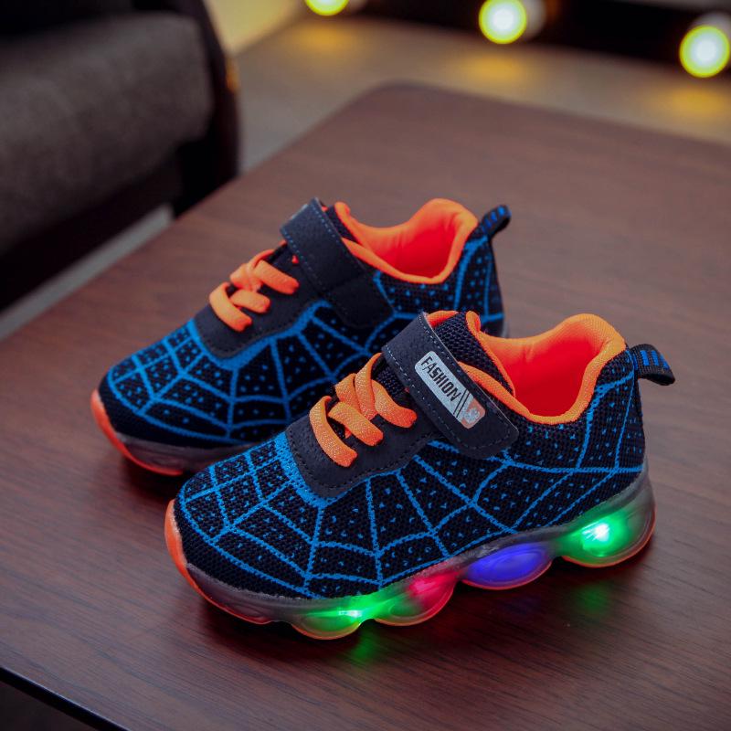 

Fashion Kids Running Shoes for Boys Girls LED Light Child Sneakers Mesh Breathable Sports Casual Shoes 21(insole13.3cm) синий