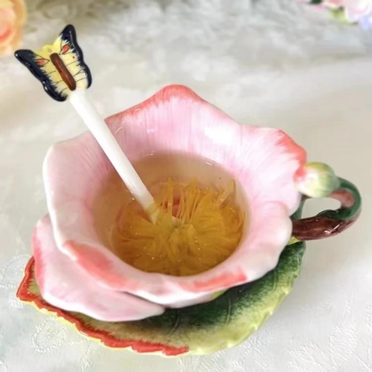 Creative Simulation Painted Roses Ceramic Coffee Cup Delicate Dessert Tea Cup Birthday Gift Couple Mug Office Drinking Mug Home