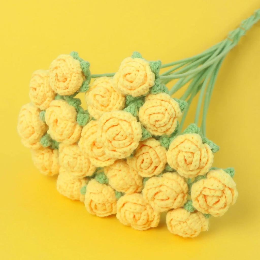 1pc Creative Crochet Flowers Finished Knitting Rose Flower  Wedding Bouquet Cute Fake Flowers Friends Gift Home Decor