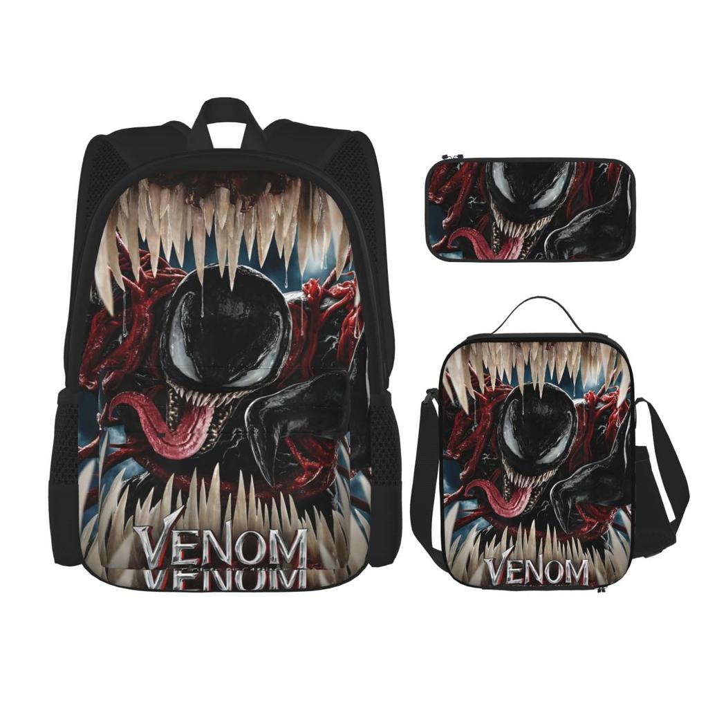 Venom Venomous Fury 3pecs/set Backpack for Teenage High School Shoulder Bag Lunch Bag Pencil Case