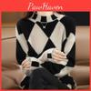 Sweater Thick Halfturtleneck Autumn Womens And Winter Contrast Color Round Neck Tshaped Plaid Sweater Loose Bottoming Shirt Top