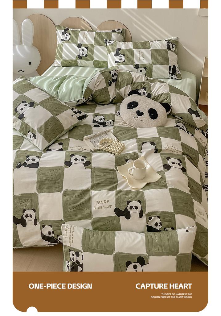 Sleep Grid Cotton Cartoon Printed Student Dormitory 3-Piece Set Home 4-Piece Set