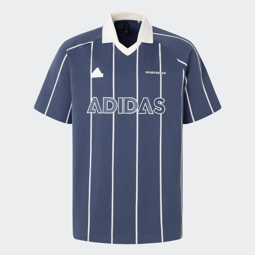 Adidas Striped Short Sleeve Polo Shirt Men Tops Ink-Blue Han-Jade-White JC5745