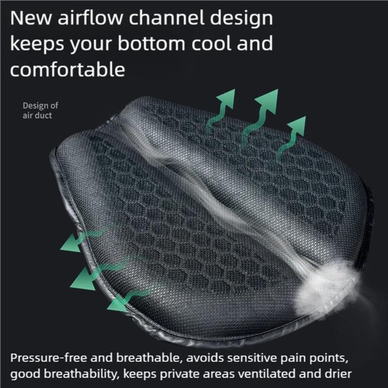 Breathable Motorcycle Seat Pad with Cooling Gel Insert 3D Ventilation Design Shock Absorption Pad for Long Distance