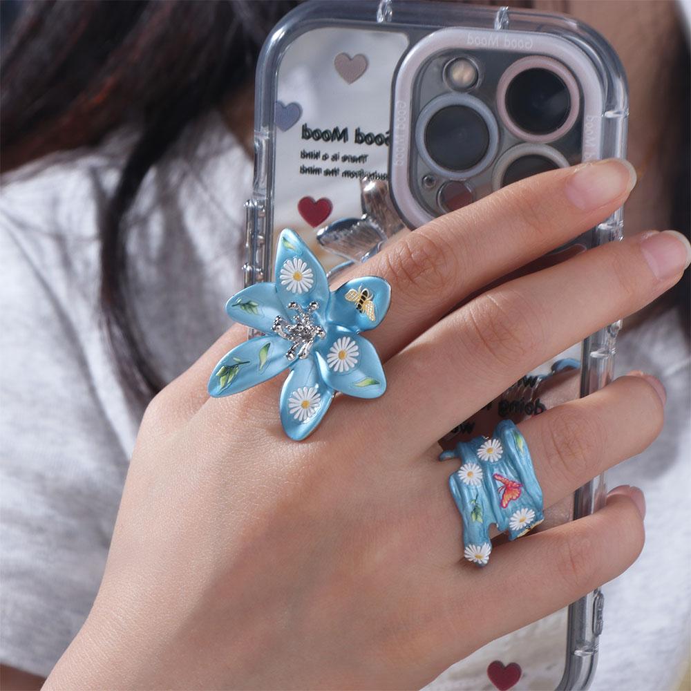 Daisy Enamel Flower Ring Open Ring Irregular Enamel Ring Cute Heart Ring  Women