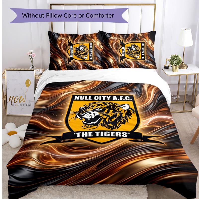Set Lenzuola Stampato Hull City Football 3 Pezzi, Comodo Set Copripiumino per Camera da Letto Amico della Pelle
