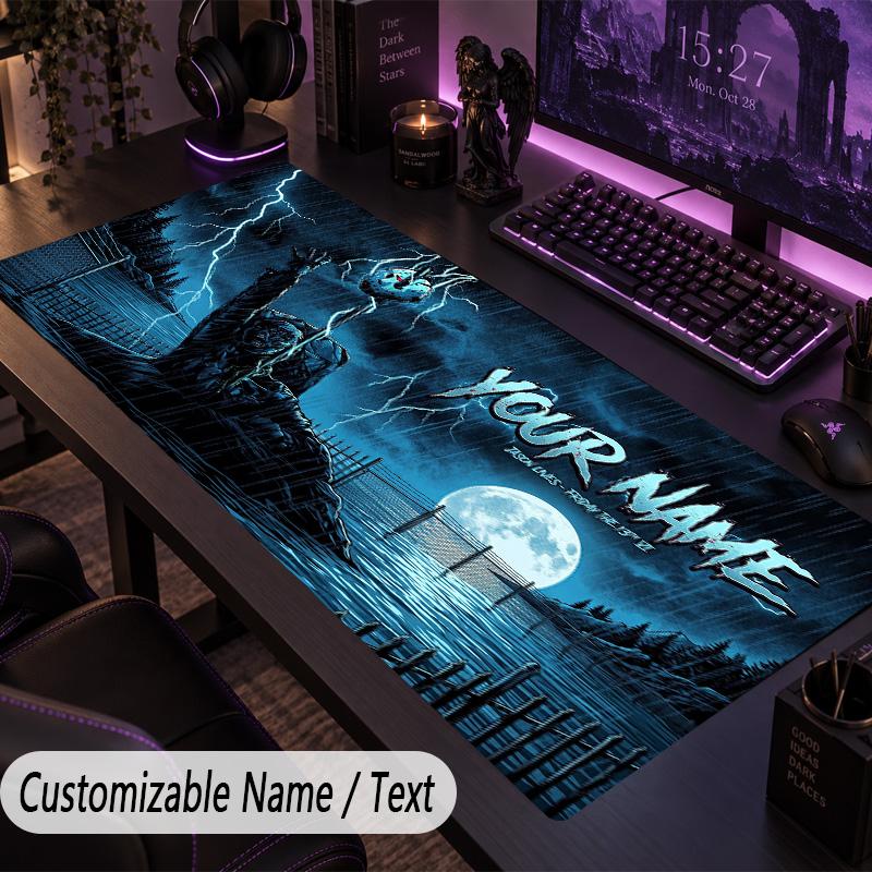 Custom Text Big Mousepad, Extended Desk Pad For Laptop Work GameFriday the 13th Jason Voorhees