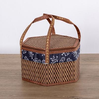 Cylindrical Food Fruit Egg Baskets Handheld Dessert Food Bag Bamboo Woven Picnic Basket  Tea