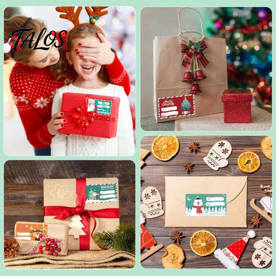 Holiday Greeting Card Embellishments Christmas Sticker Labels for Gift Wrapping, Self-Adhesive Tags with Blank Self Adhesive Stickers Writing