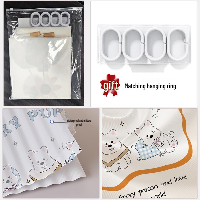Shower Curtain with Cute Cartoon Design - Dry & Wet Separation, Punch-Free Installation