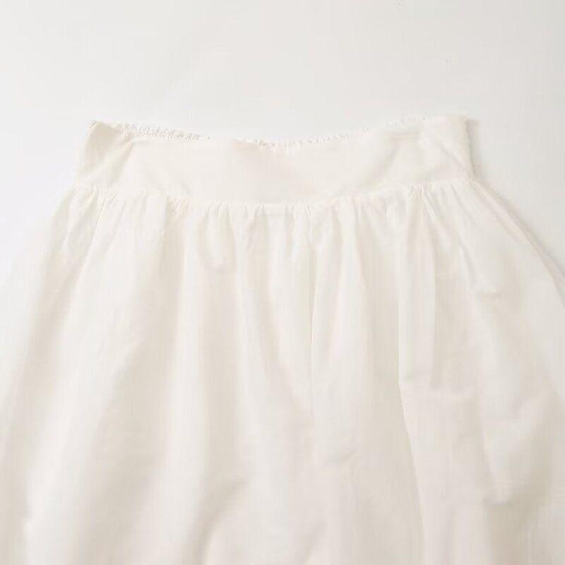 Fashion Style 2024 Summer New Arrival Women's Clothing Easiest for Match Mid-Waist White Pure Cotton Pleated Embroider Dress 6895241