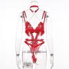 European and American Women's Underwire Shaping Bodysuit with Mesh Straps and Leg Rings - Anti-Sagging