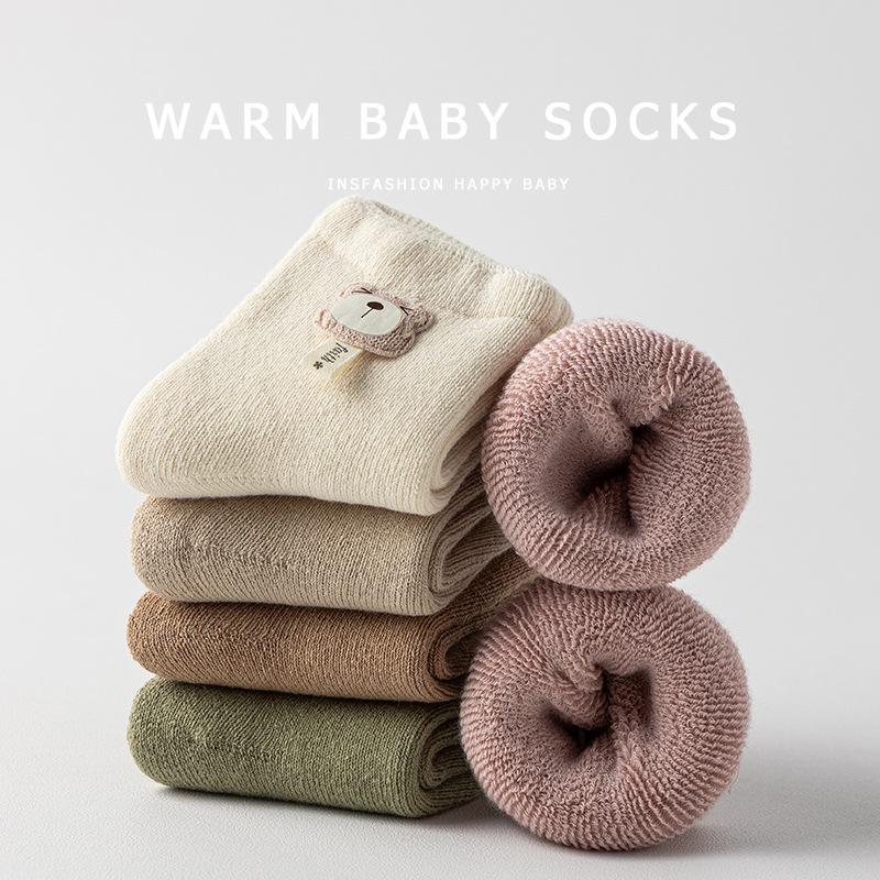 Newborn Infant Combed Cotton Flannel-Lined Mid-Calf Socks (0-3 Years) - Spring/Fall/Winter