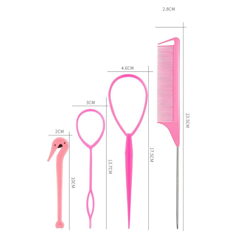 4pcs/set French Braiding Tool Loop Hair Styling Elastic Hair Bands Rat Tail Comb Women Girls Hairdressing Braiders Tool Loop