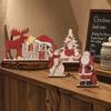 Elk Tabletop Decorations Nordic Christmas Ornaments, Wood Reindeer Santa Claus Snowman Figurine, Small Shelf Rustic Desktop Decoration for Holiday
