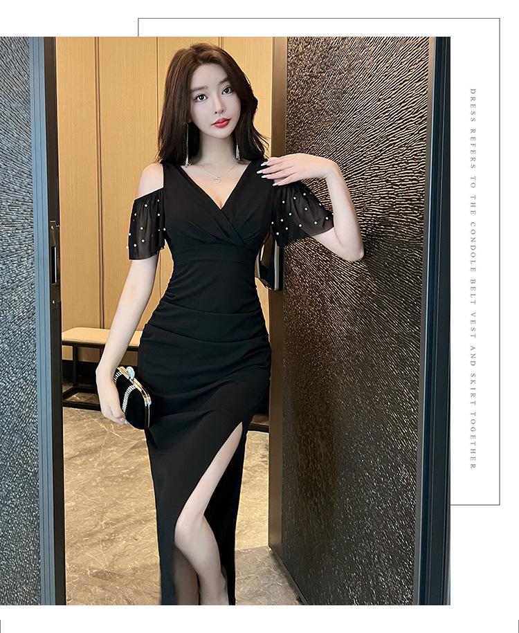 Summer body night main store sexy dress low-cut off-the-shoulder mesh temperament tight back and thin hip-wrapped dress